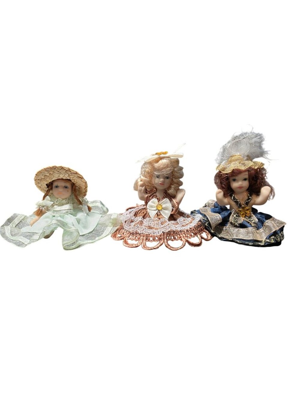 Vintage Miniature Sitting Porcelain Mini Dolls Lot of 3